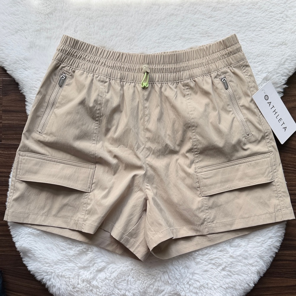 NWT Athleta Cascade Cargo Poplin Short Khaki Drawstring Cargo Shorts XS